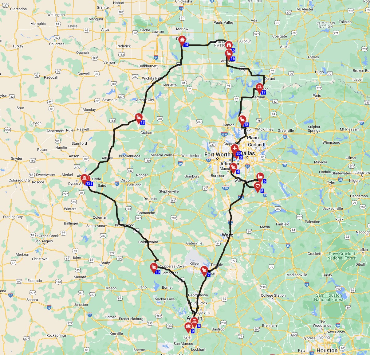 Map for Dallas Roundtrip - Incl Bluebonnet Trail